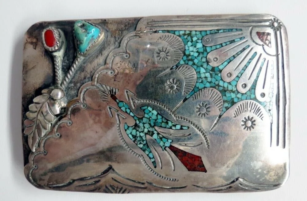 HMIJ J Ortega Shop, Navajo Sterling, Turquoise, Coral Chip